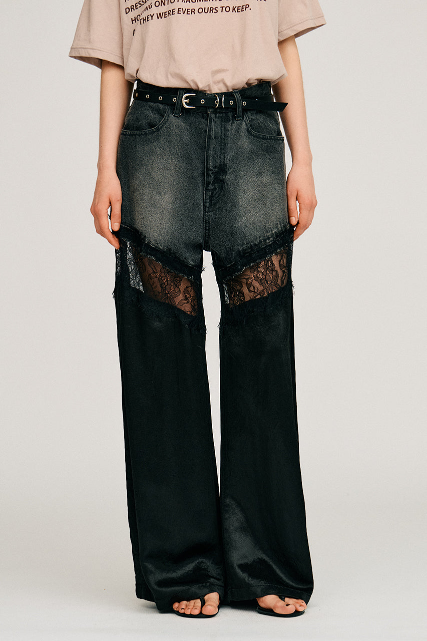 Denim Lace Blocking Pants