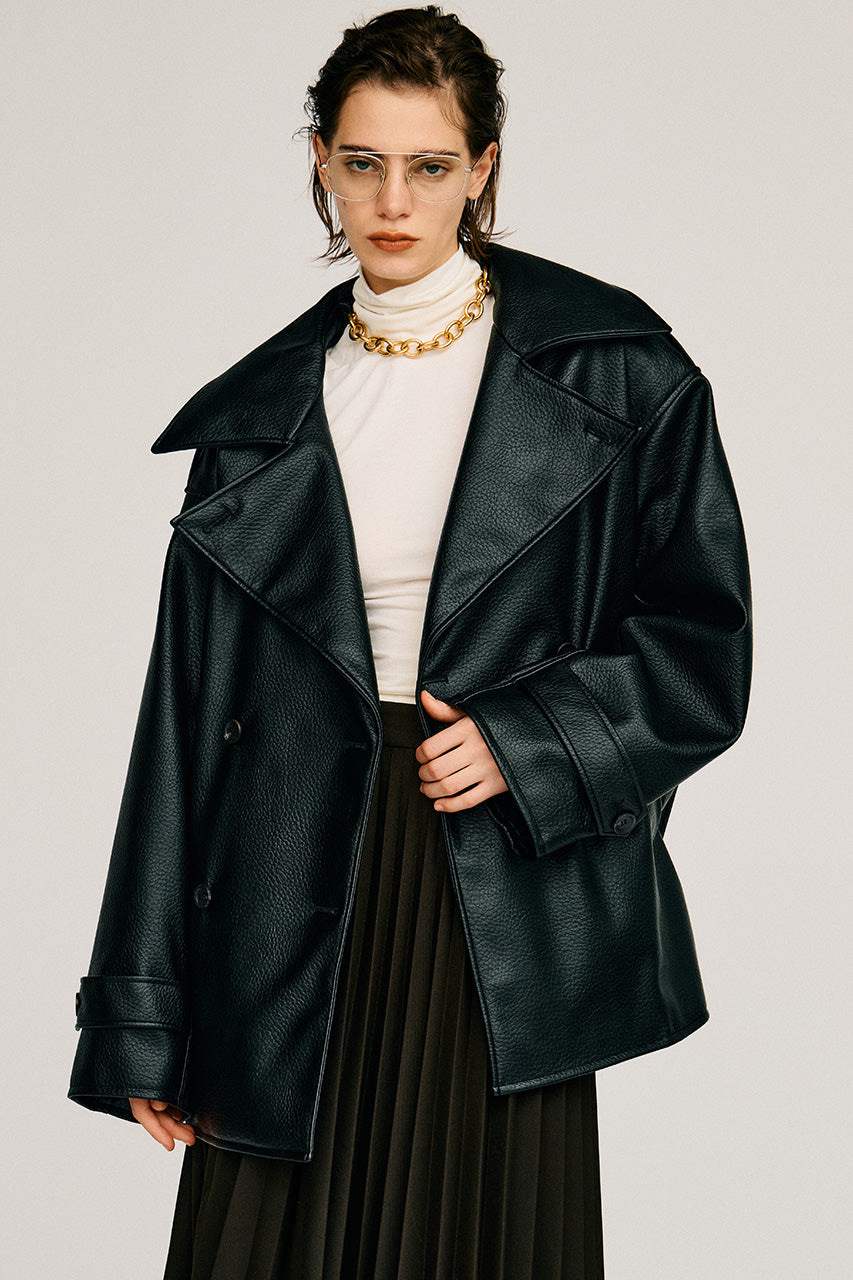 Boxy Middle Leather Trench Coat - 2026AUTUMN