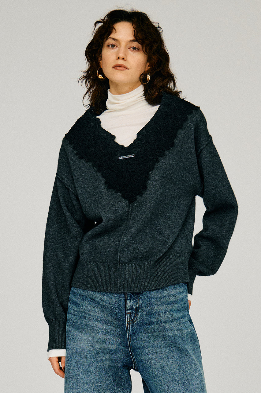V-Neck Lace Knit