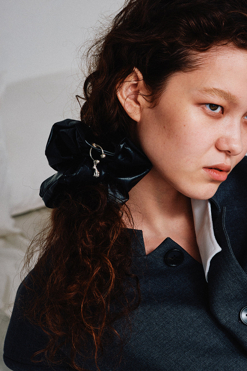 Cat Charm Faux Leather Scrunchie