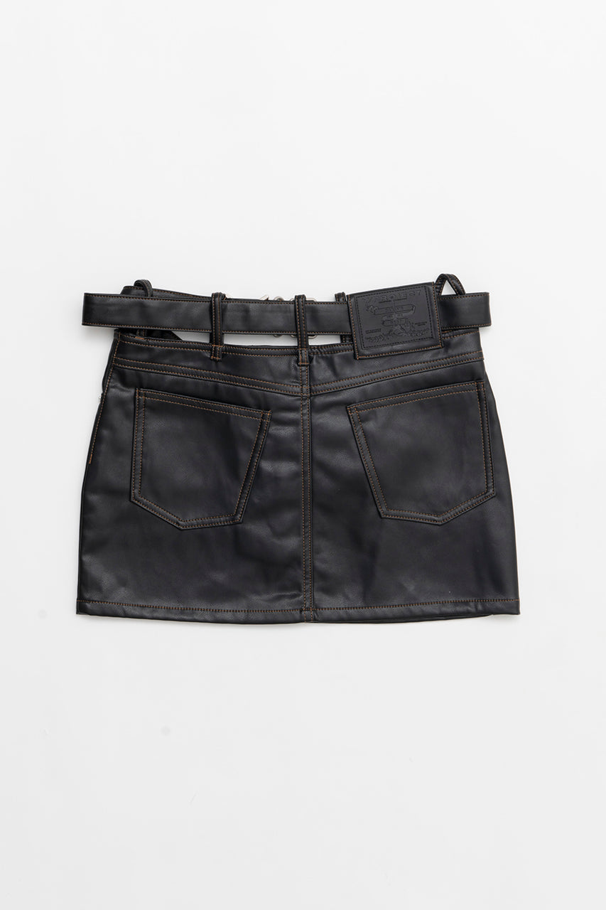 Y Belt Leather Mini Skirt