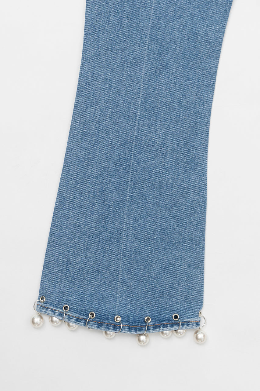 Pearl Trimmed Cropped Denim Pants