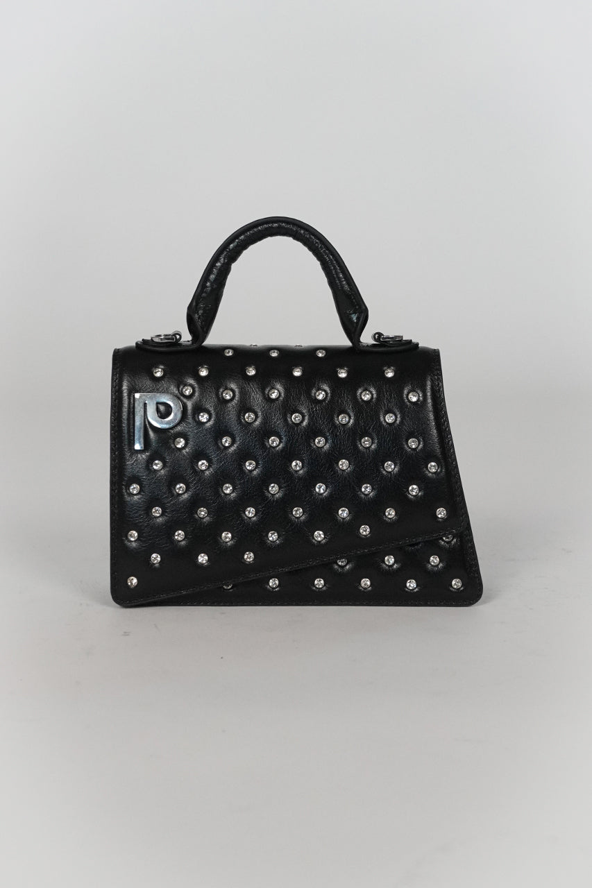 Logo Plate Line Stone Mini Satchel Bag