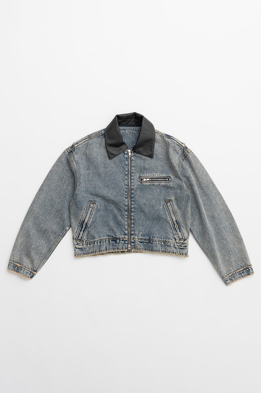 Leather Collar Denim Blouson - SALE