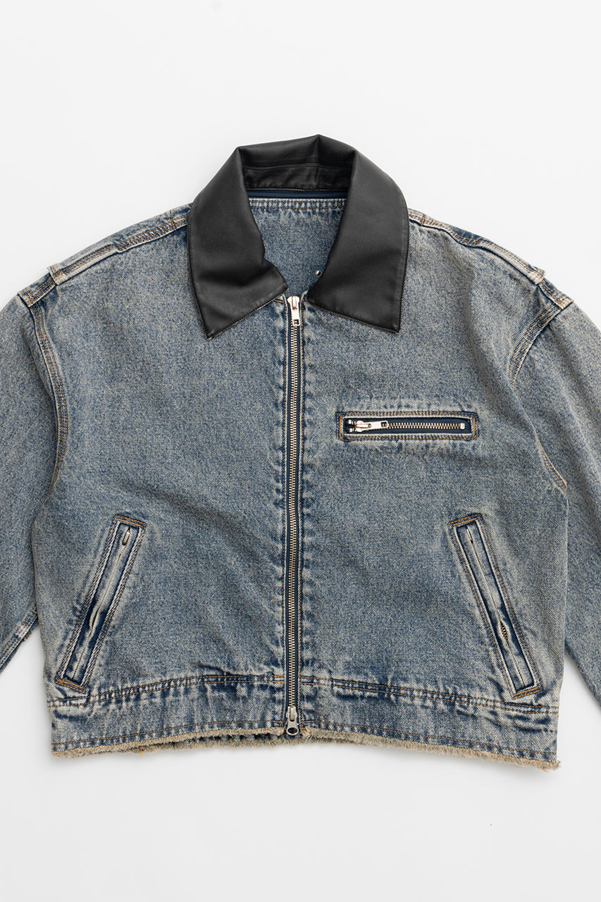 Leather Collar Denim Blouson - SALE
