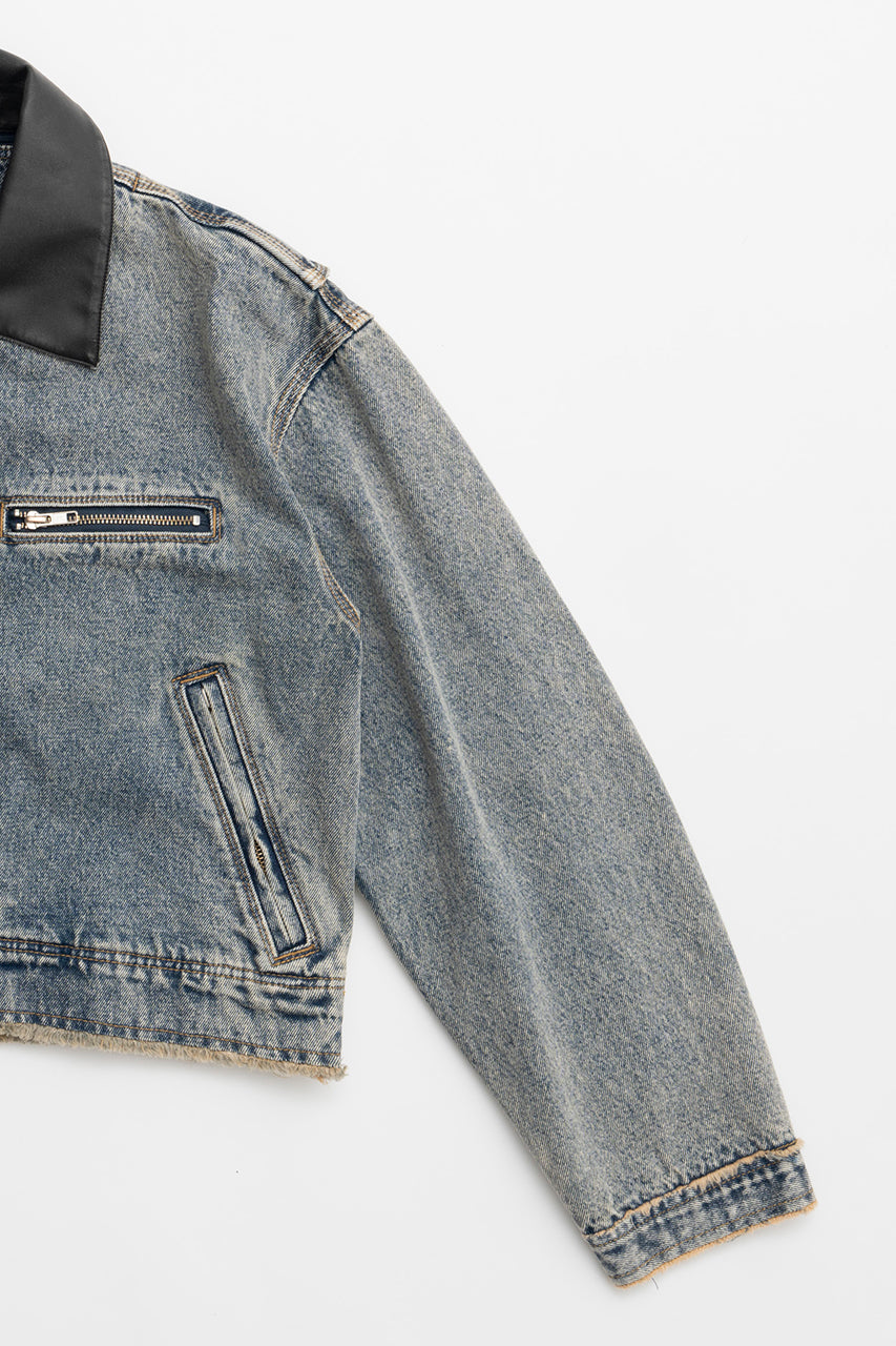 Leather Collar Denim Blouson - SALE