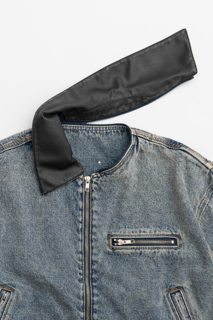 Leather Collar Denim Blouson - SALE