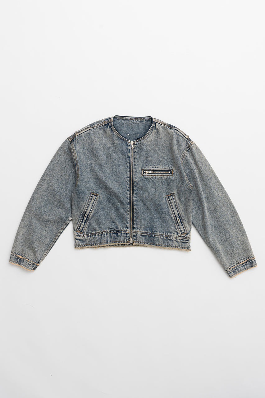 Leather Collar Denim Blouson - SALE