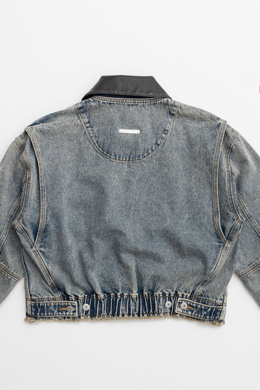 Leather Collar Denim Blouson - SALE