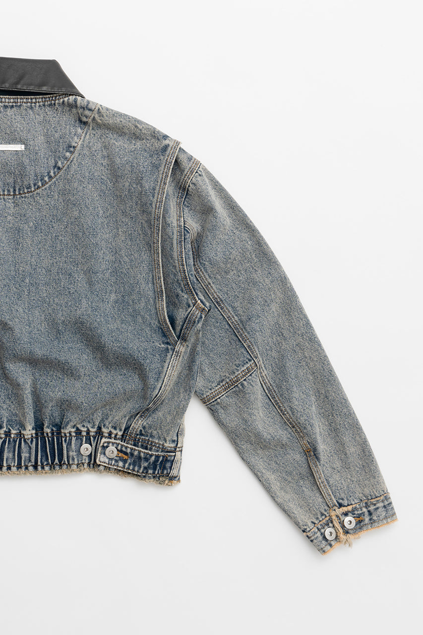 Leather Collar Denim Blouson - SALE