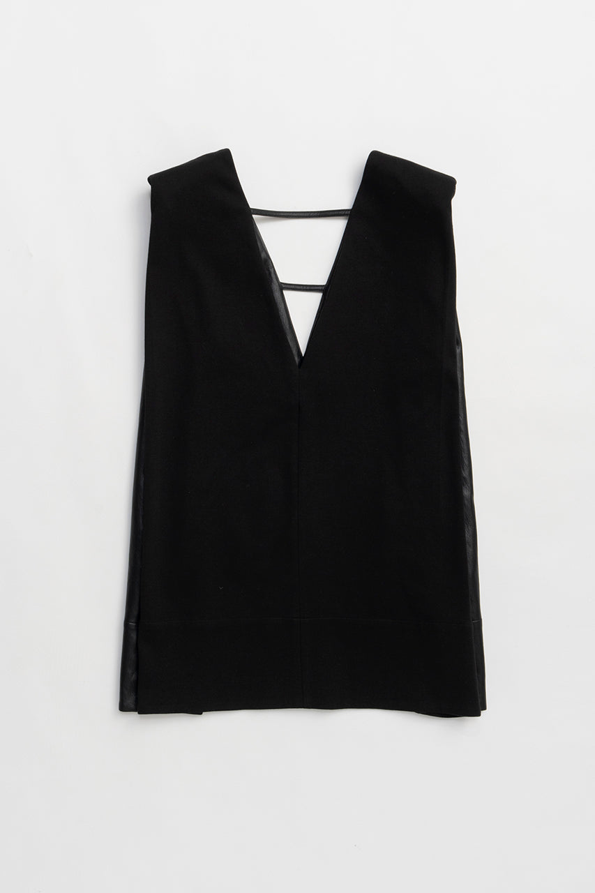 Front Leather Boxy V Neck Top - 2025 SUMMER