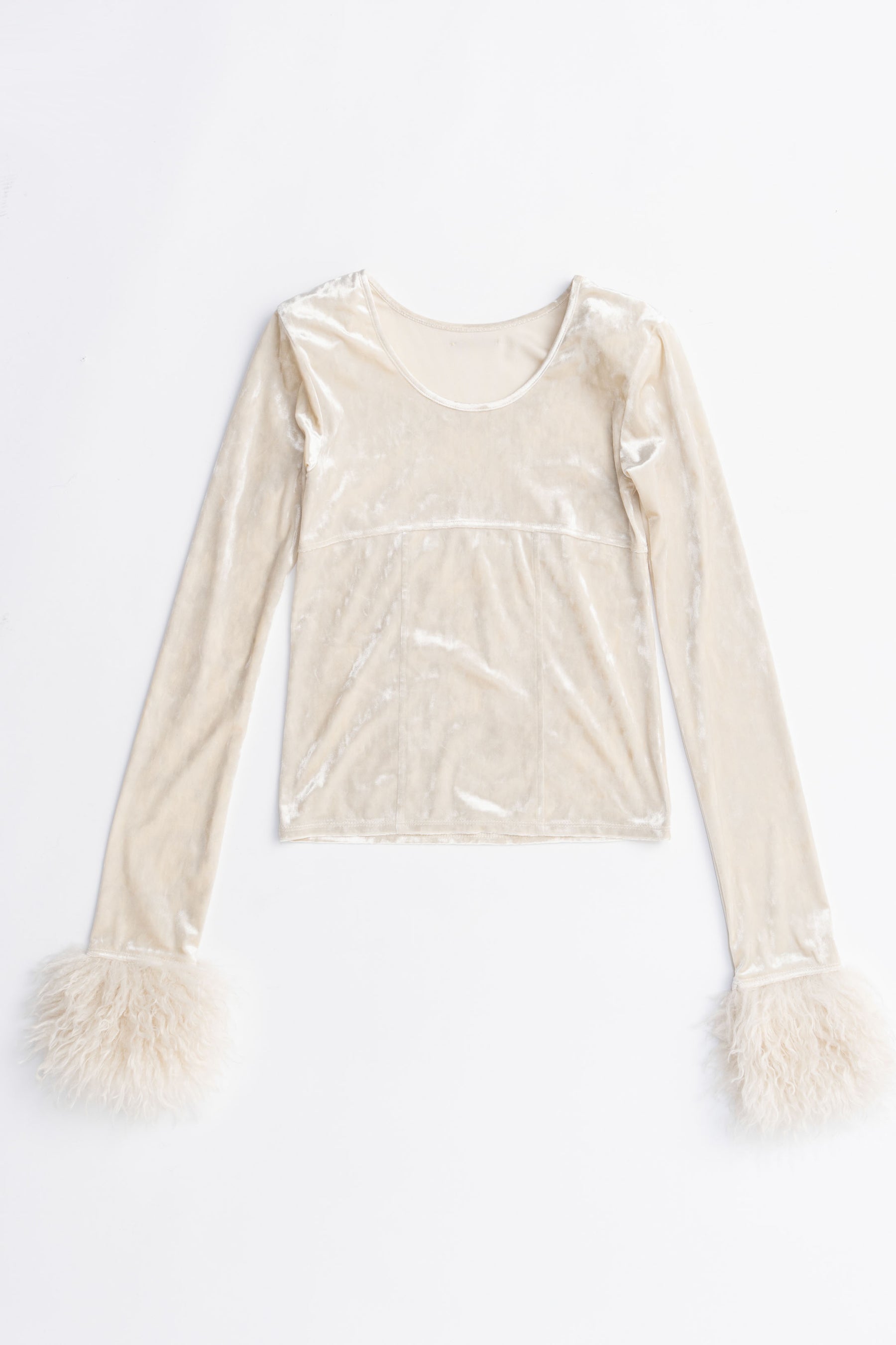 Fur Sleeve Velour Top - 2025 AUTUMN