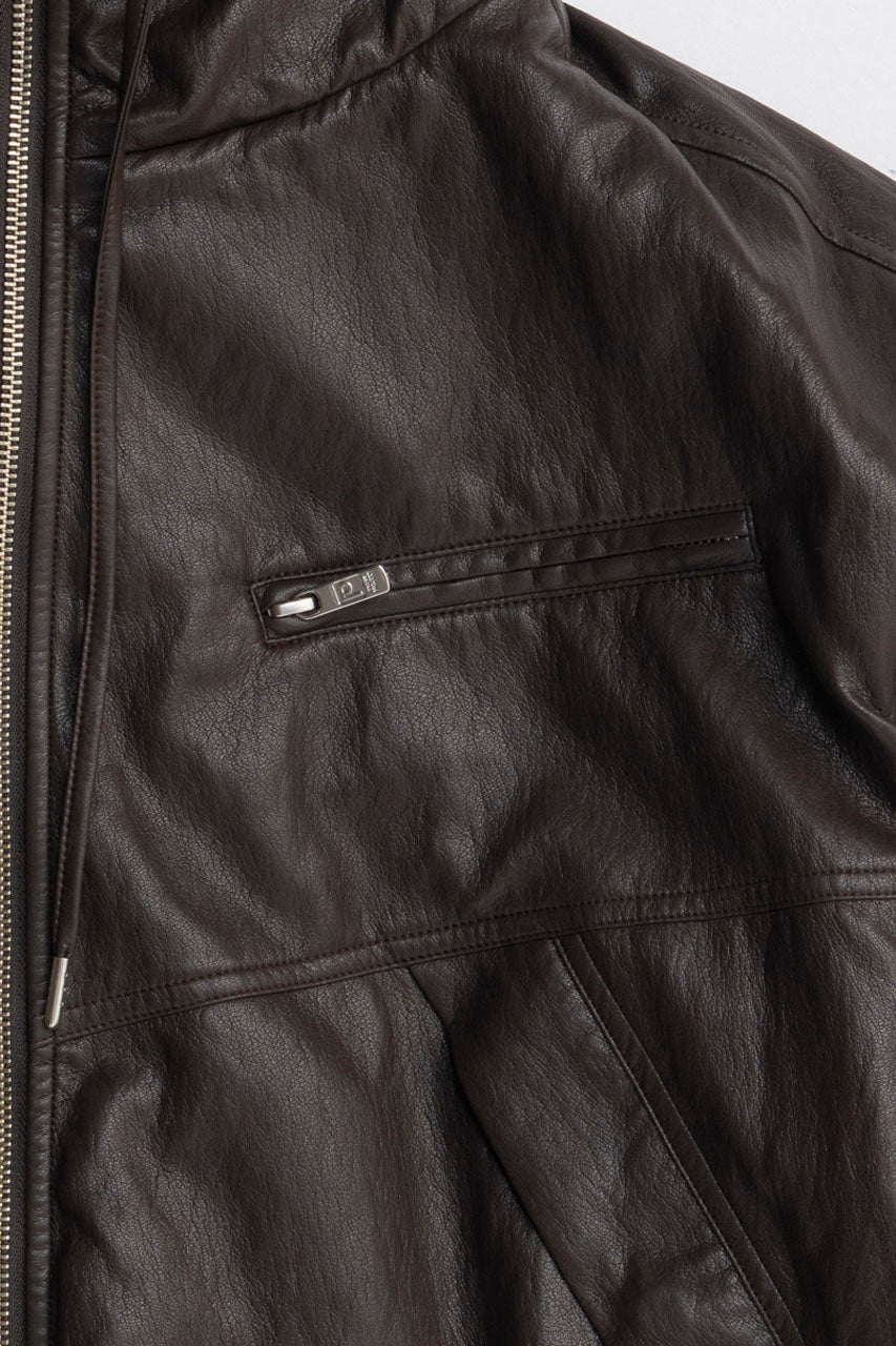 Faux Leather Padded Trucker Jacket - 2025 WINTER