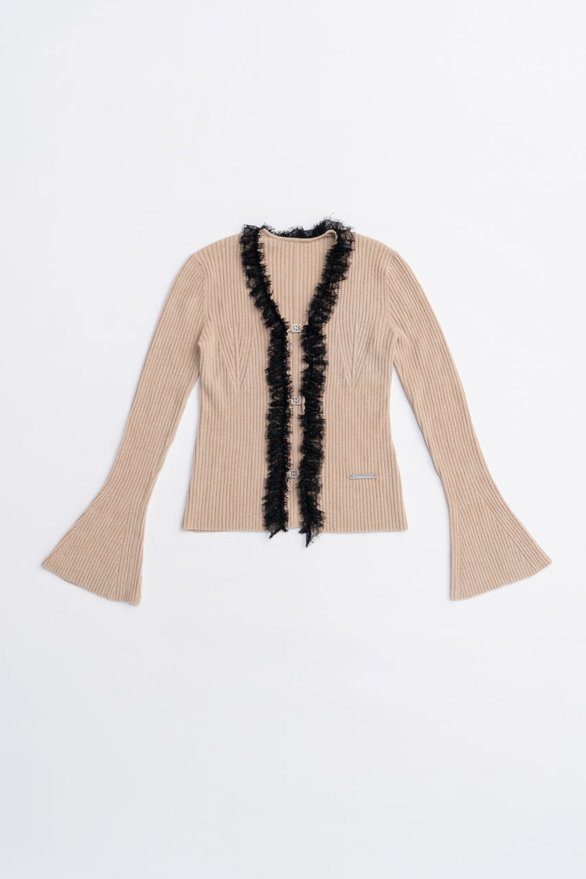 Lace Trim Knit Cardigan - 2025 AUTUMN