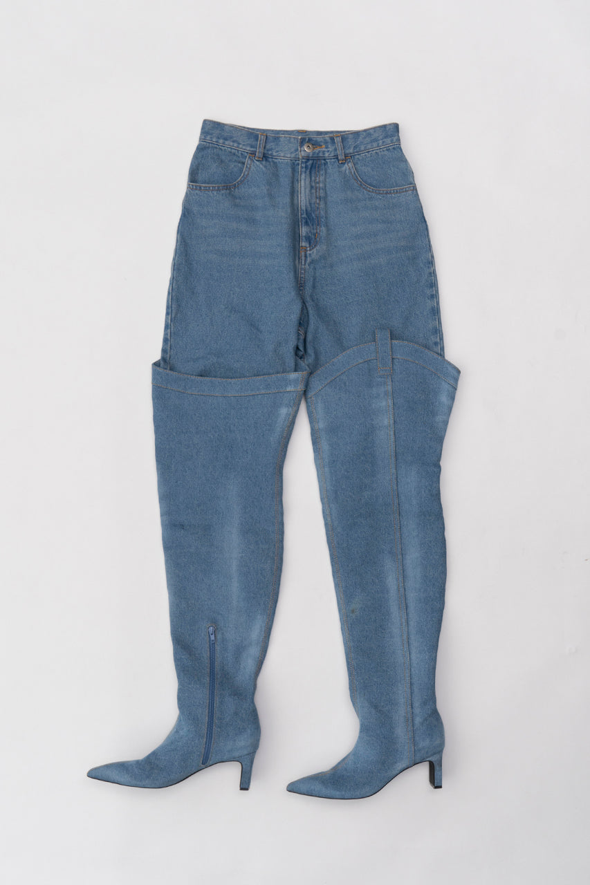 Denim Thigh High Boots Pants