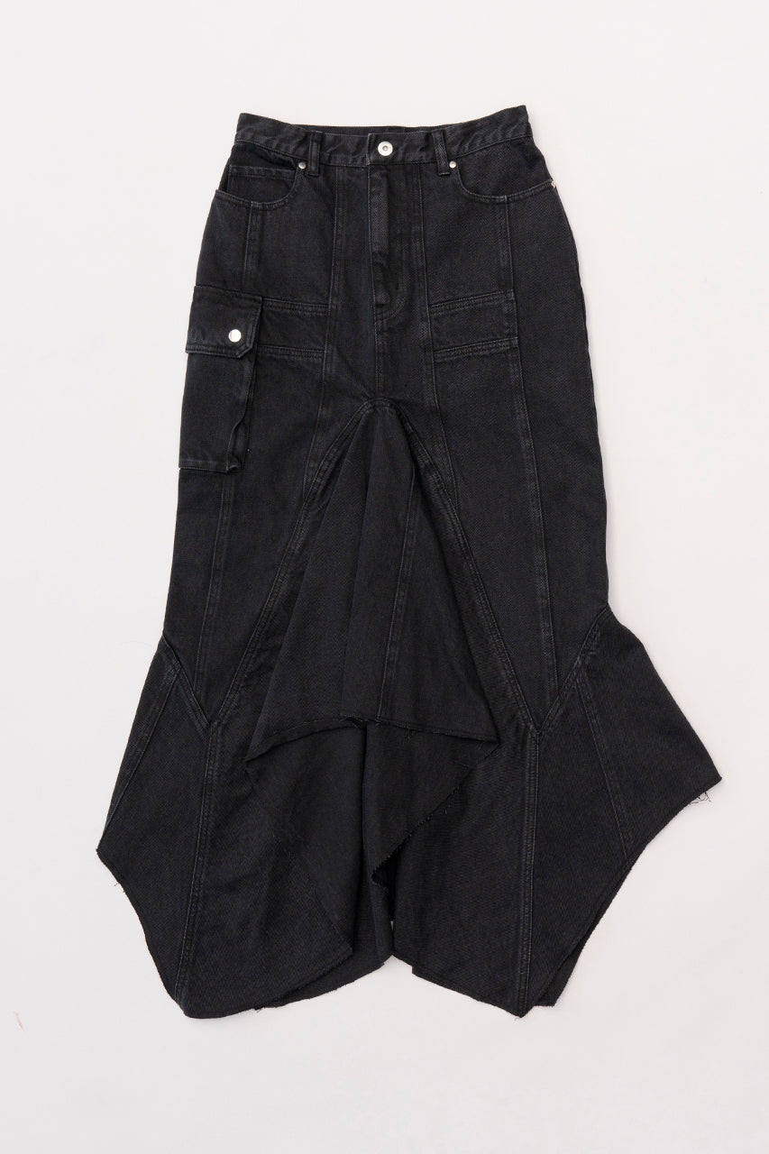 Wavy Hem Denim Skirt