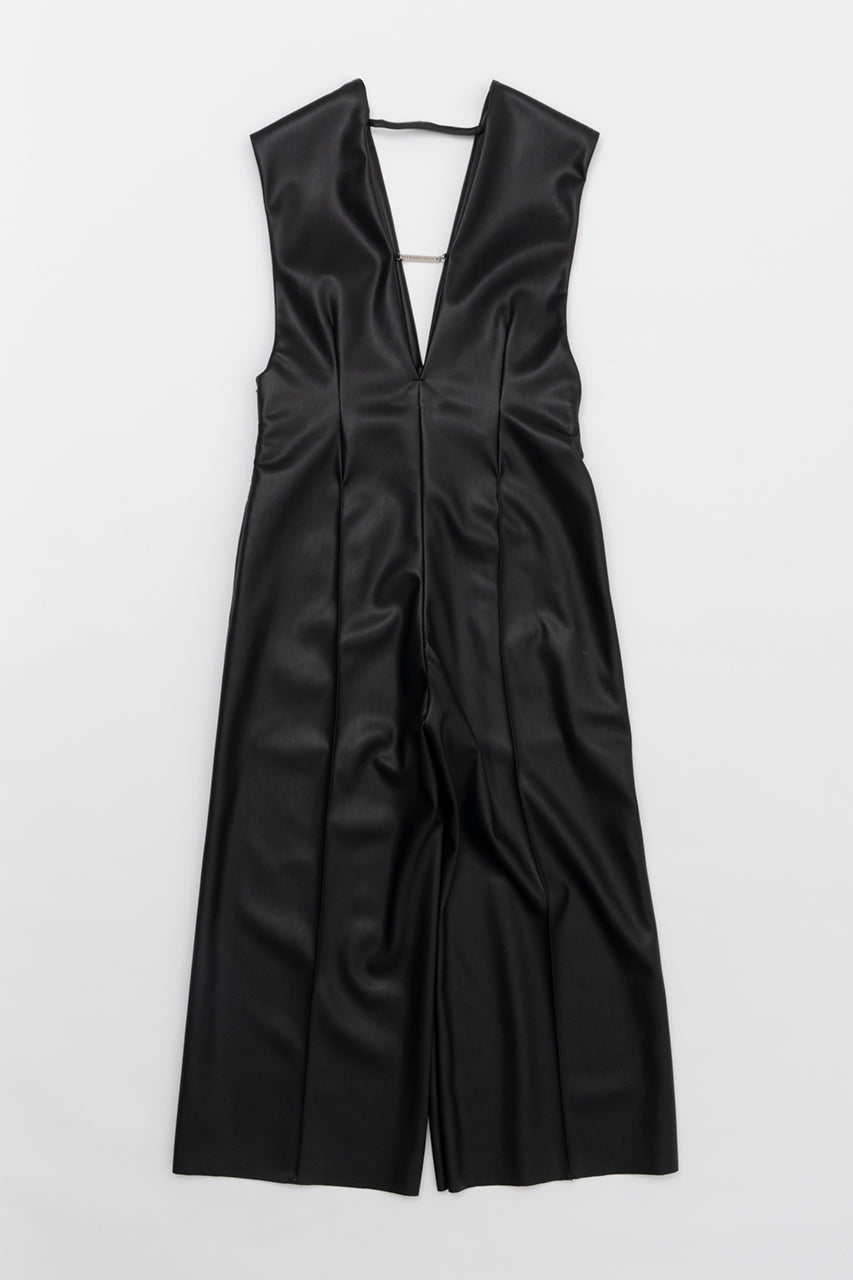 V Neck Vegan Leather Jumpsuit