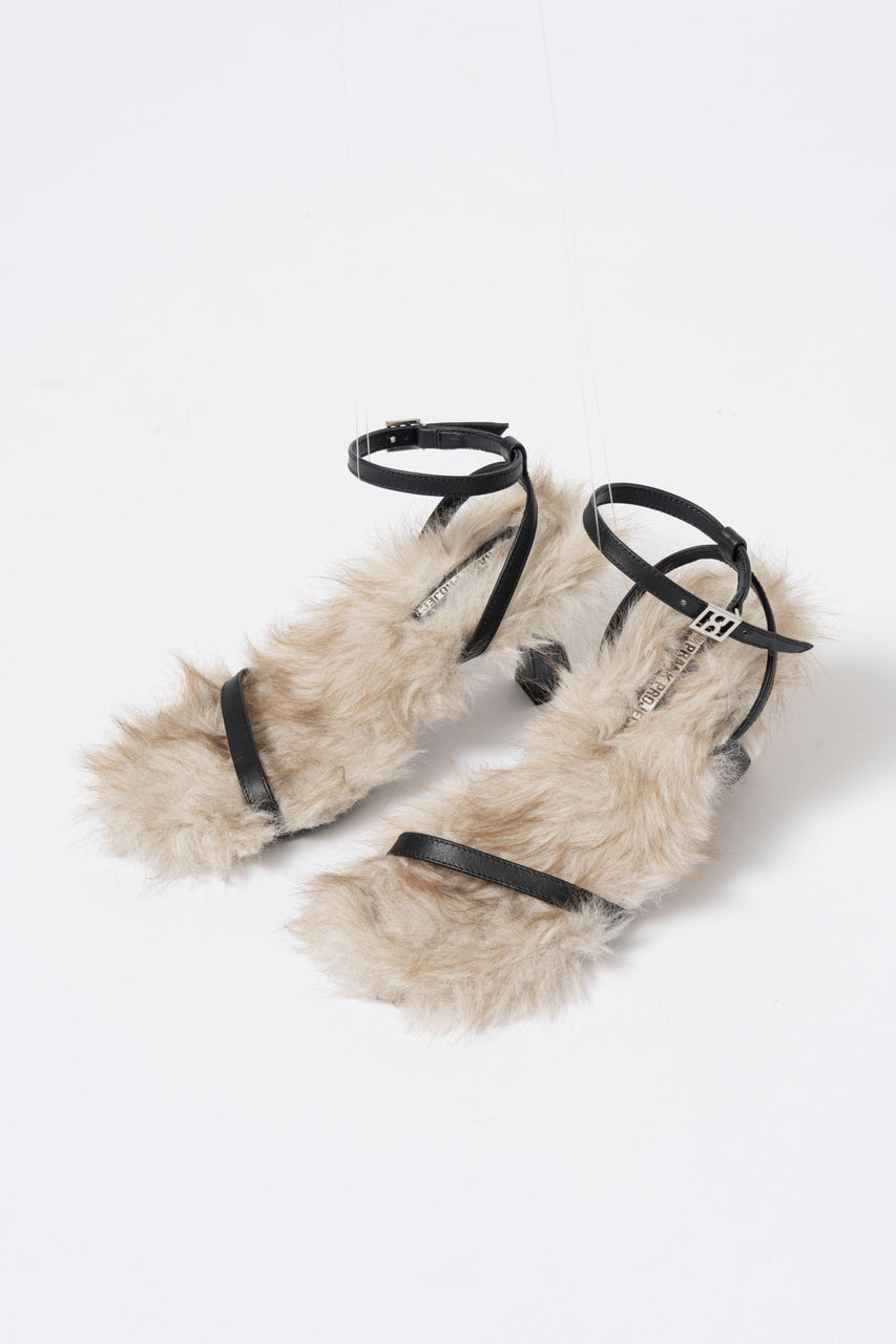 Narrow Strap Fur Sandals - SALE