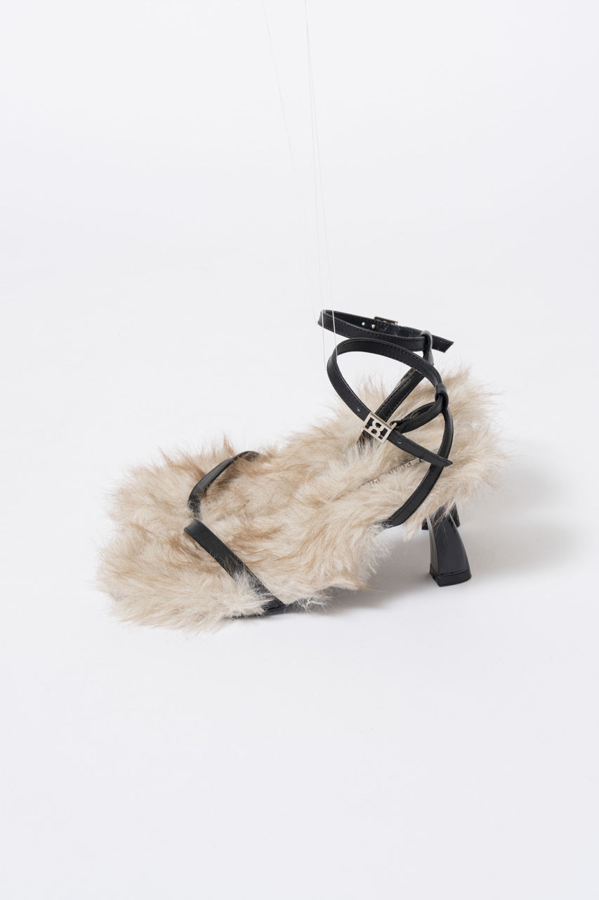 Narrow Strap Fur Sandals