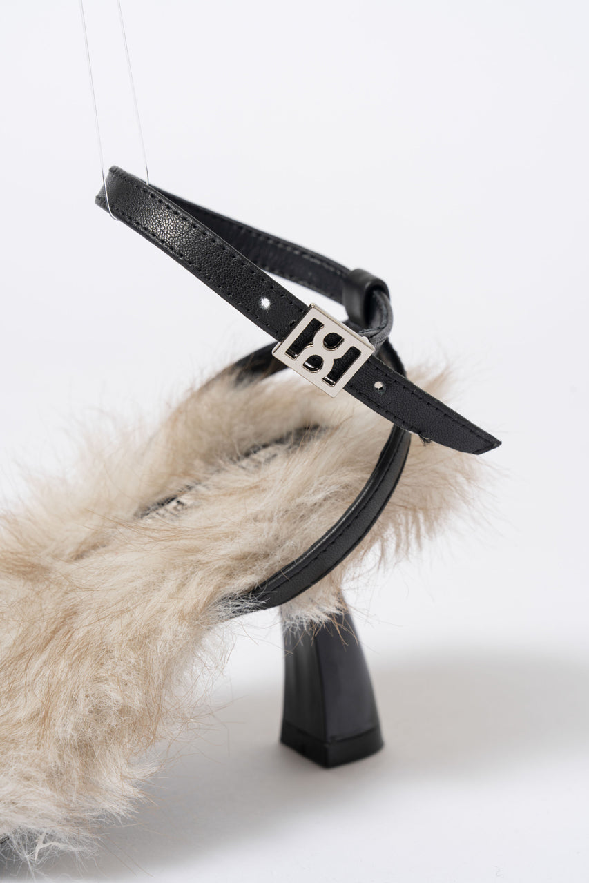 Narrow Strap Fur Sandals