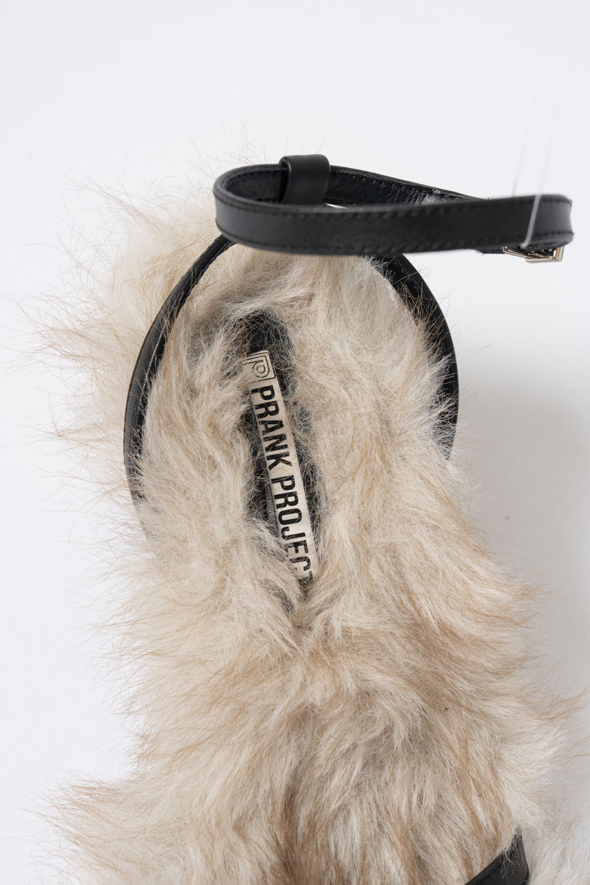 Narrow Strap Fur Sandals