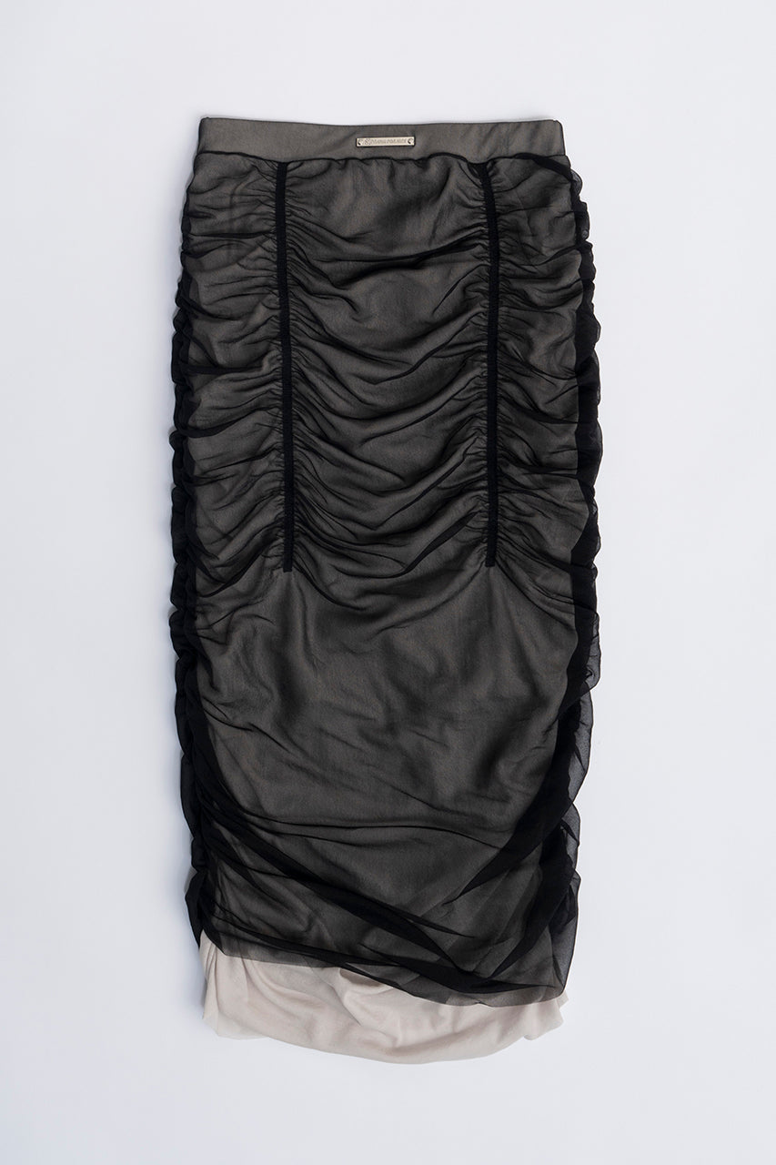 Sheer Layered Shirring Tight Skirt - SALE