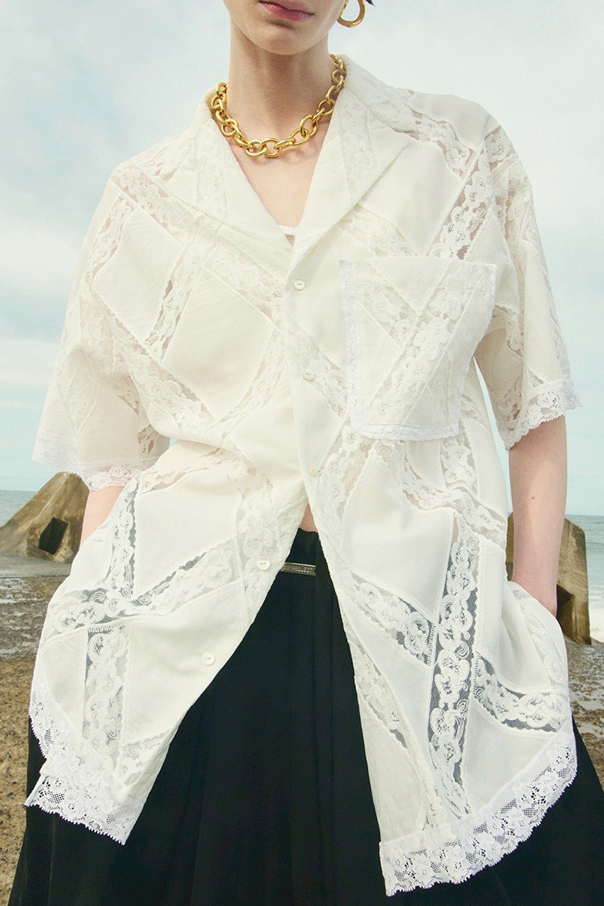 Cross-Lace Open-Neck Shirt - 26SUMMER 2nd