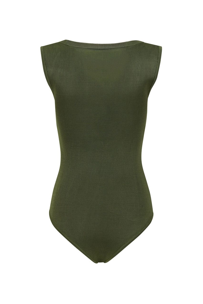 Deep V Neck Bodysuit Moss