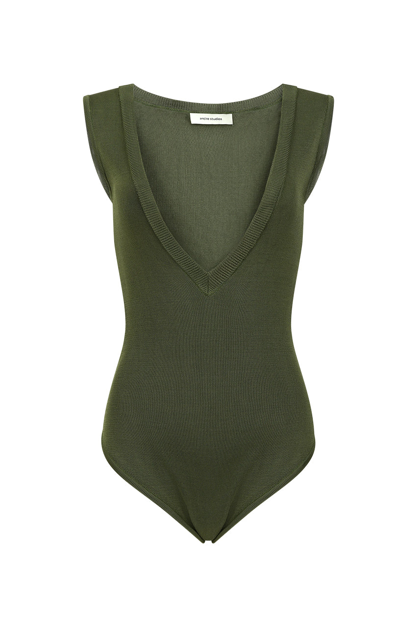Deep V Neck Bodysuit Moss