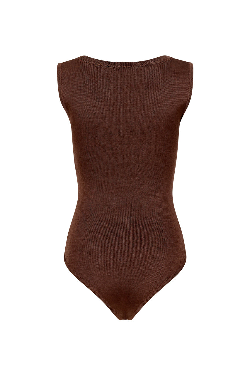 Deep V Neck Bodysuit Chocolate