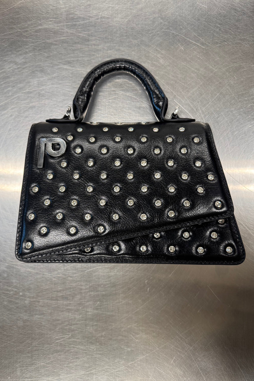 Logo Plate Line Stone Mini Satchel Bag