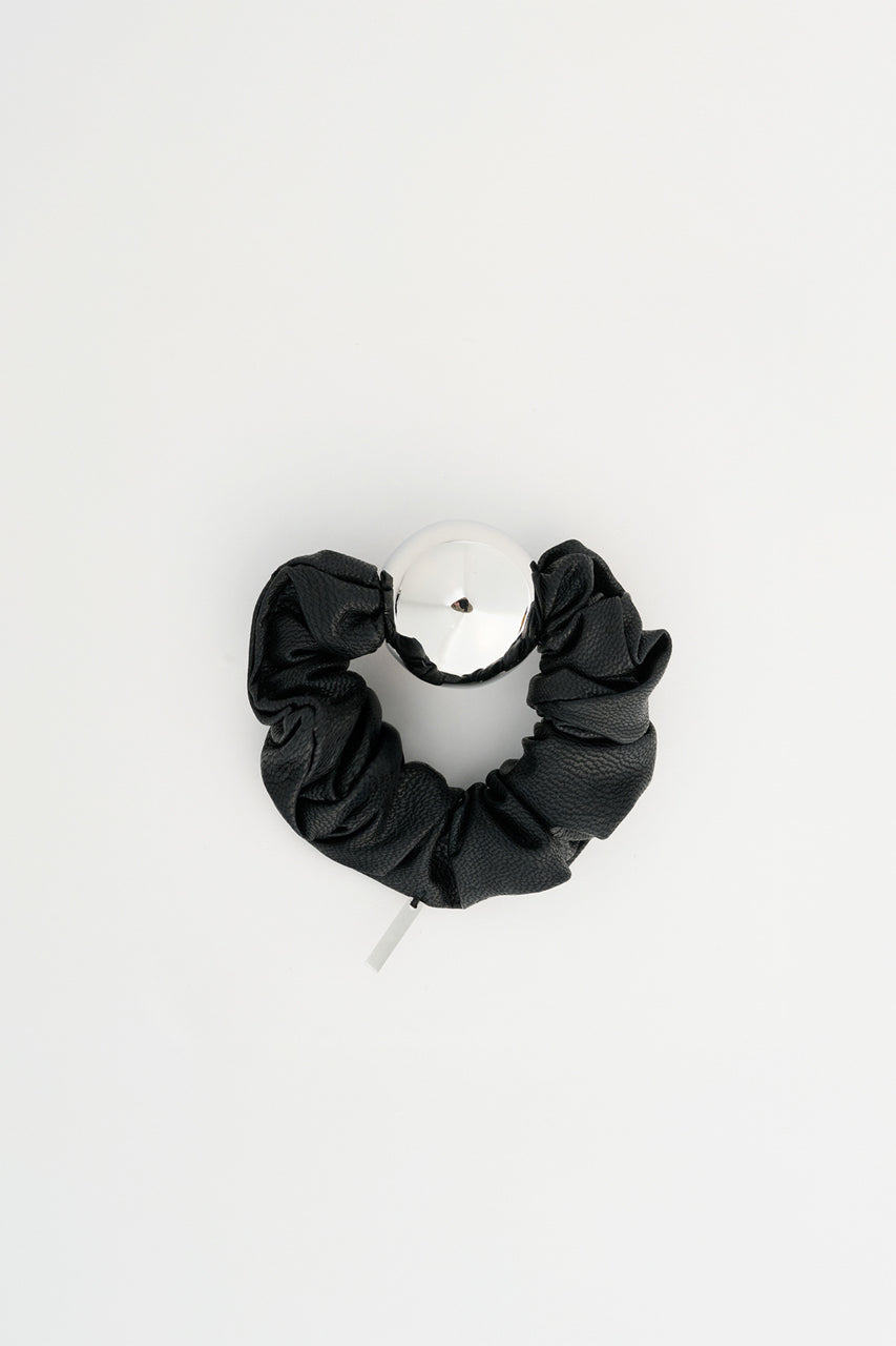 Metal Ball Faux Leather Scrunchie