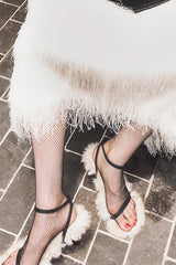 Narrow Strap Fur Sandals