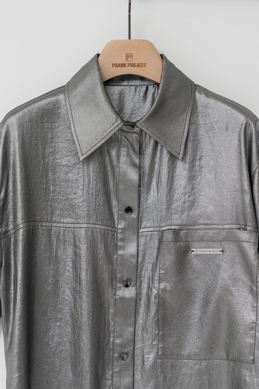 【SALE】Half Sleeve Satin Over Shirt