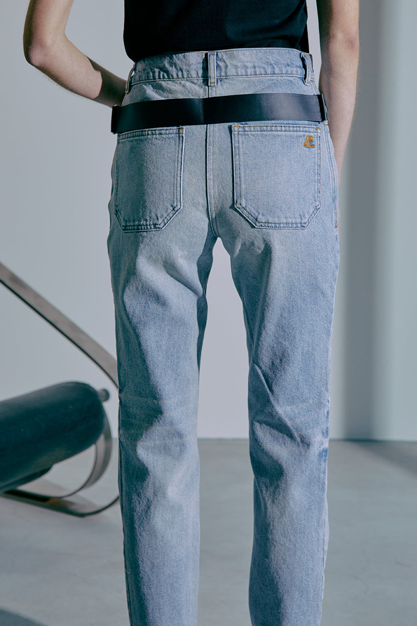 Dirty Blue Denim Strap Pants