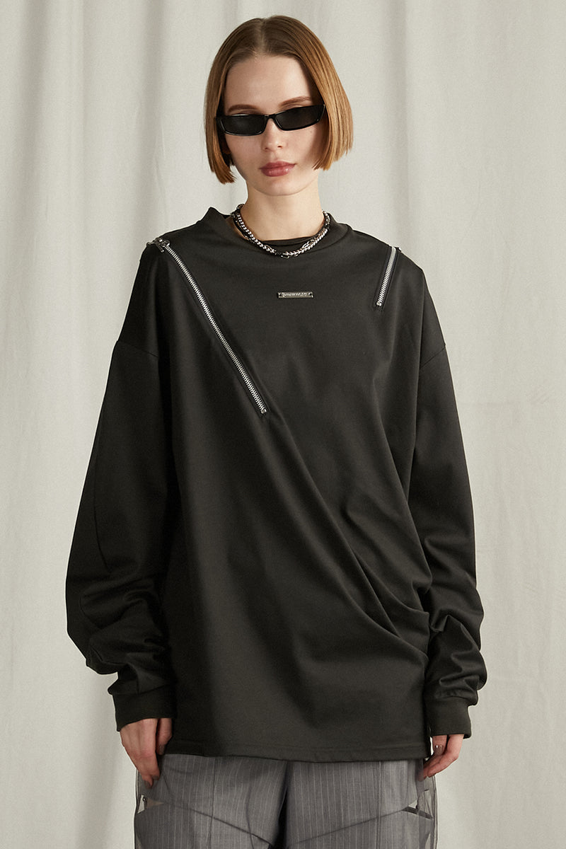 Asymmetric Draped Zip Top