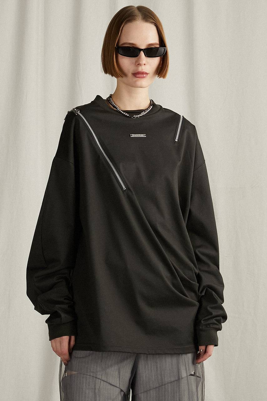 Asymmetric Draped Zip Top