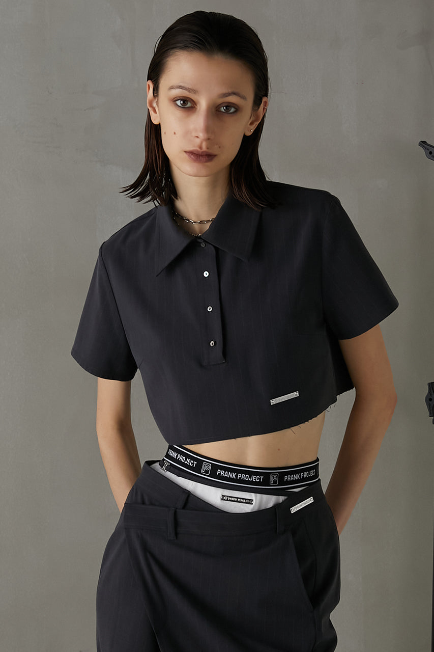 Worsted Striped Cropped Polo Top