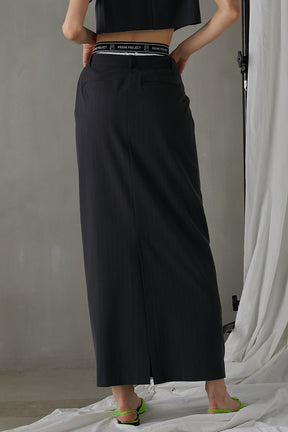Worsted Striped Low Waist Maxi Skirt