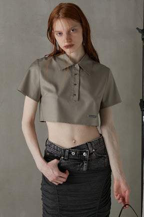 [24SUMMER PRE ORDER] Worsted Cropped Polo Top