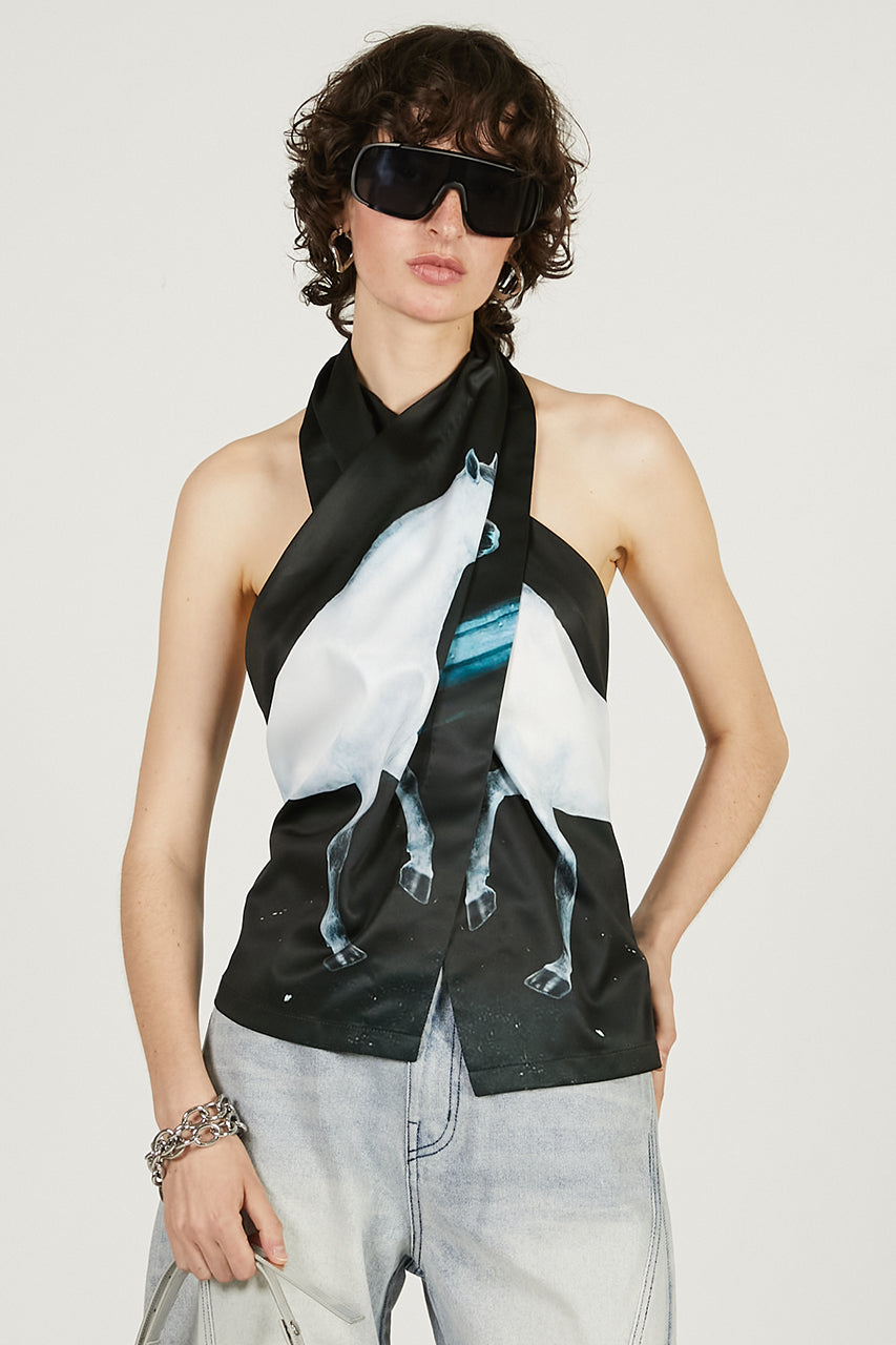 ホースプリントクロスホルタートップ / Horse Print Cloth Halter Top レディース Hoseprint Cross Holter Top - SALE