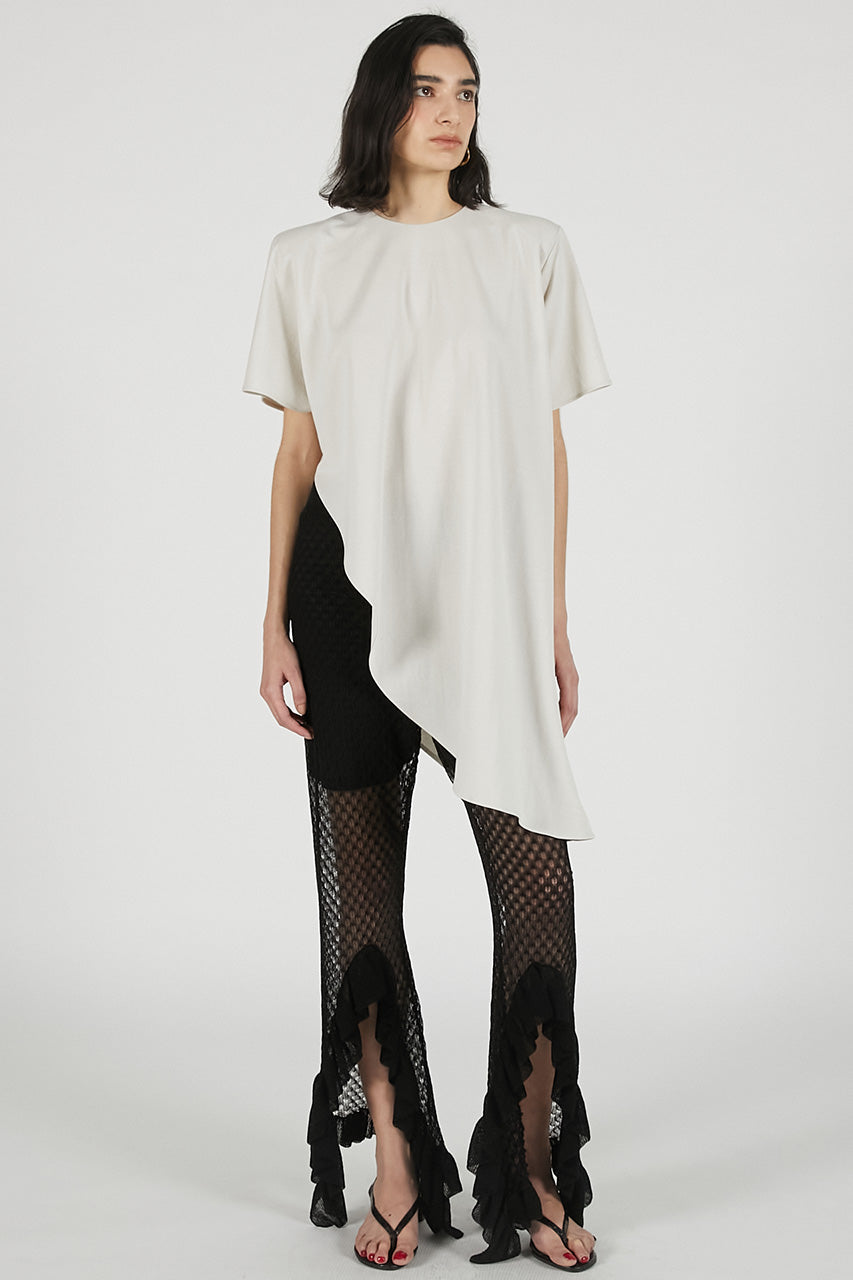 Shoulder Pad Asymmetrical Cape T-Shirt - 26SUMMER