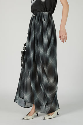 Draped Sheer Check Skirt