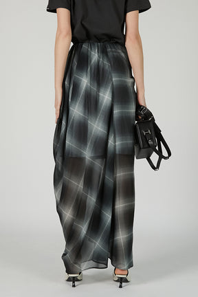Draped Sheer Check Skirt