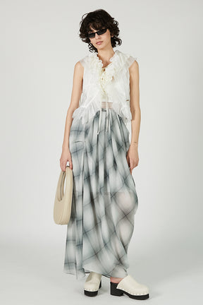 Draped Sheer Check Skirt