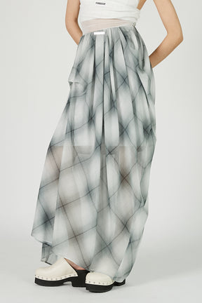 Draped Sheer Check Skirt