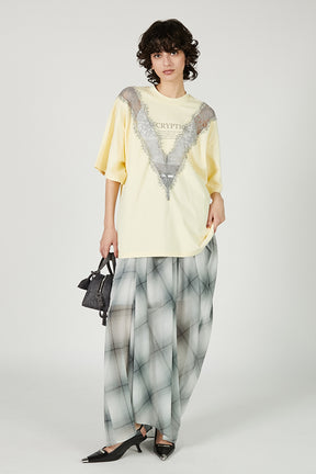 Draped Sheer Check Skirt