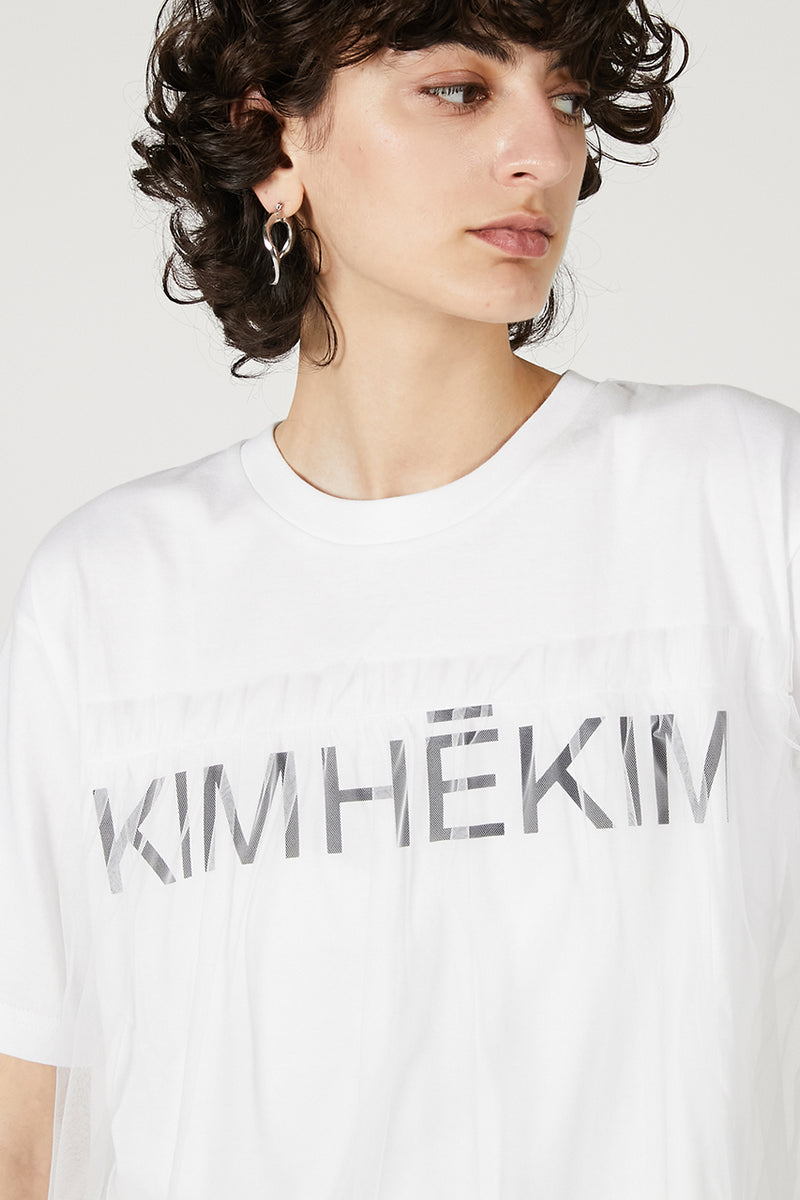 [KIMHEKIM]LOGO T-SHIRT WITH PEARL EMBELLISHMENT/追跡付 Logo T-Shirt With Pearl Embellishment (White) - KIMHĒKIM