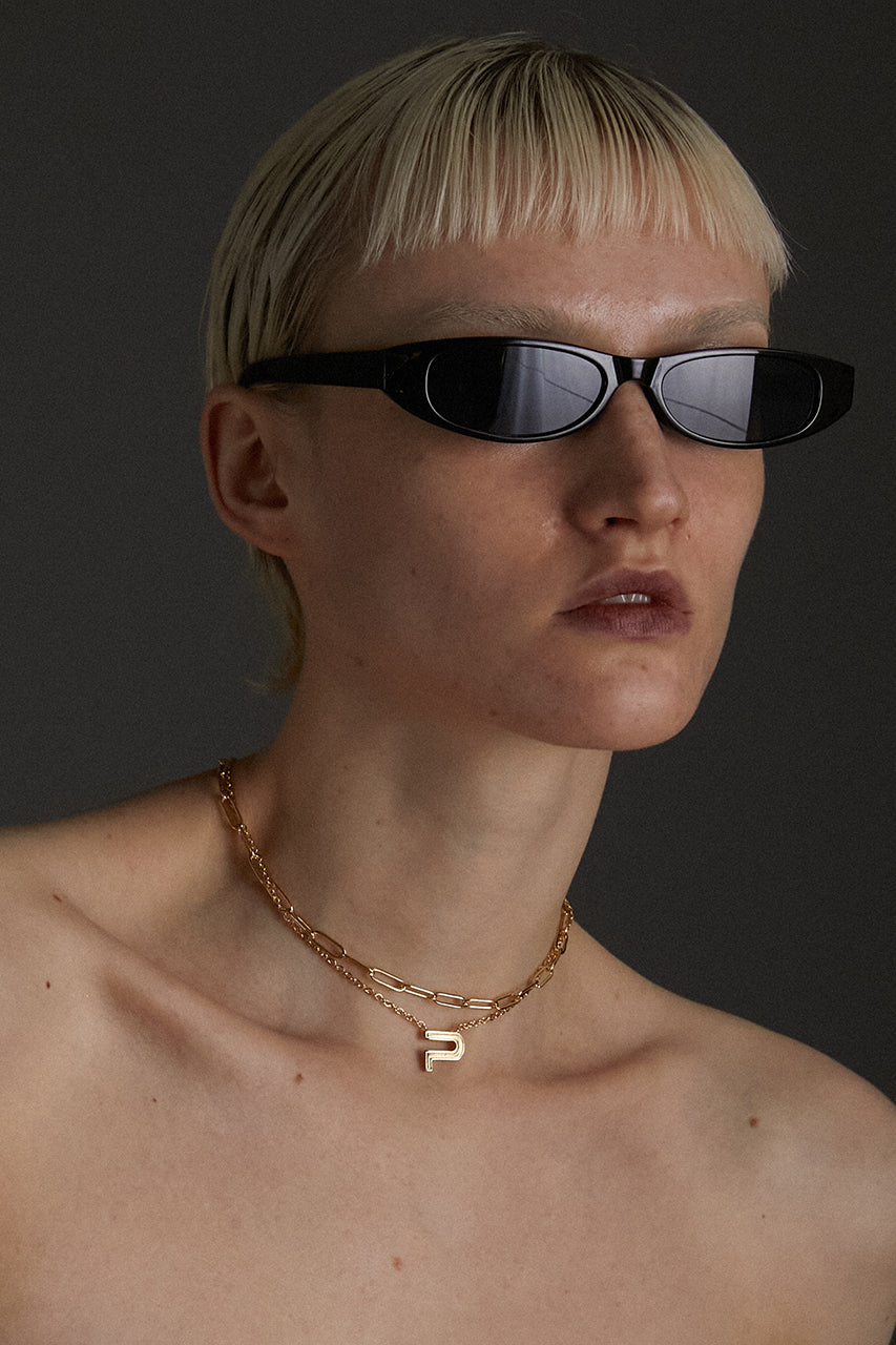 P Logo Double Chain Necklace