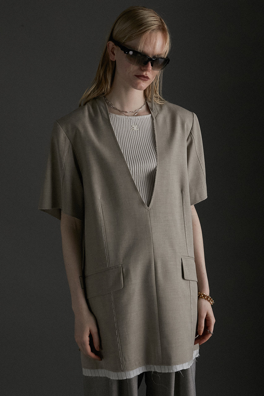 ZAFUL ストライプ ボタンアップ Vネック ロンパース【送料込み】 Suiting Cut Off Half Sleeve Tunic - SALE